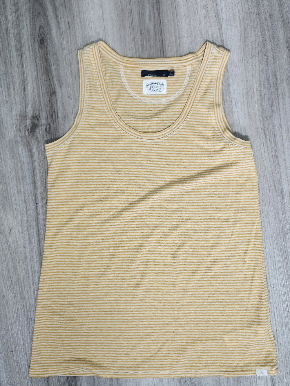 Prana Cozy Up Hemp Tank Top Womens Small Orange Stripe Granola Outdoor Hiking ES